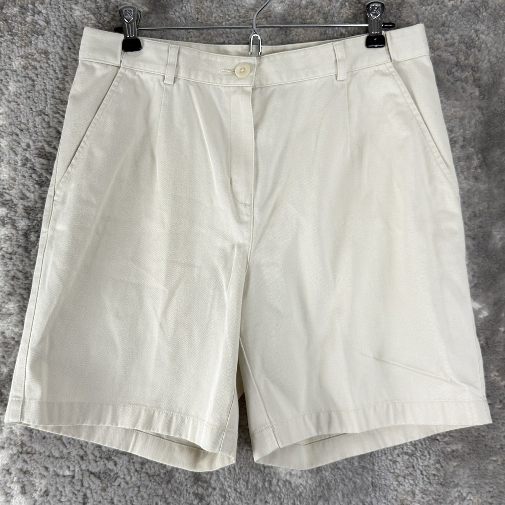 Chaps Size 10 Pleated Cotton Chino Casual Bermuda Shorts Cream Women‎